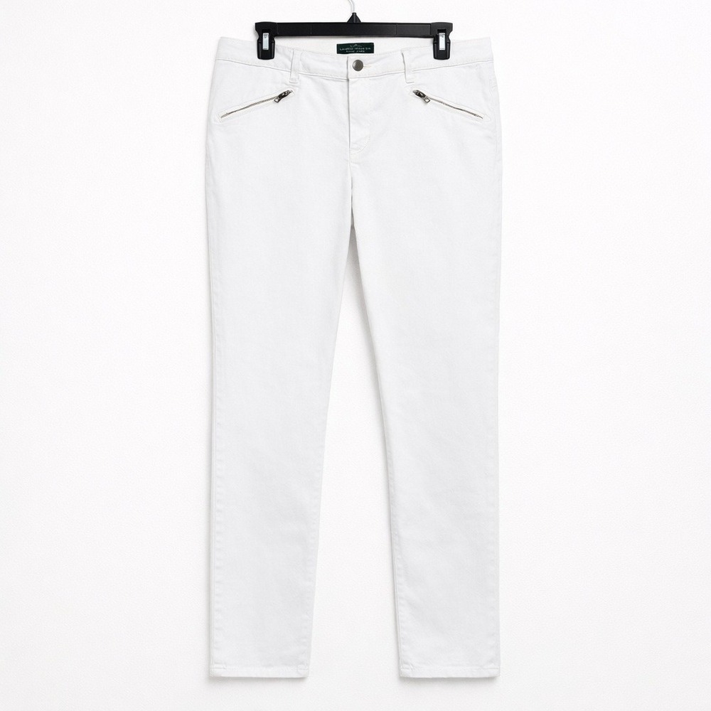 LRL White Slim Jeans 12 Zipper Pockets Coastal‎ Minimalist Resortcore Yacht Club